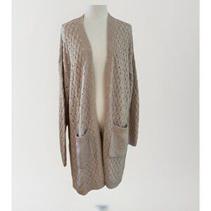 HYFVE Open Knit Long Line Cardigan Duster Women's Large Beige Boho Cozycore